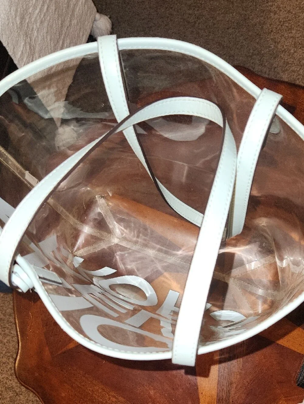 Michael Kors Clear Tote with Pale Blue Logo and Trim